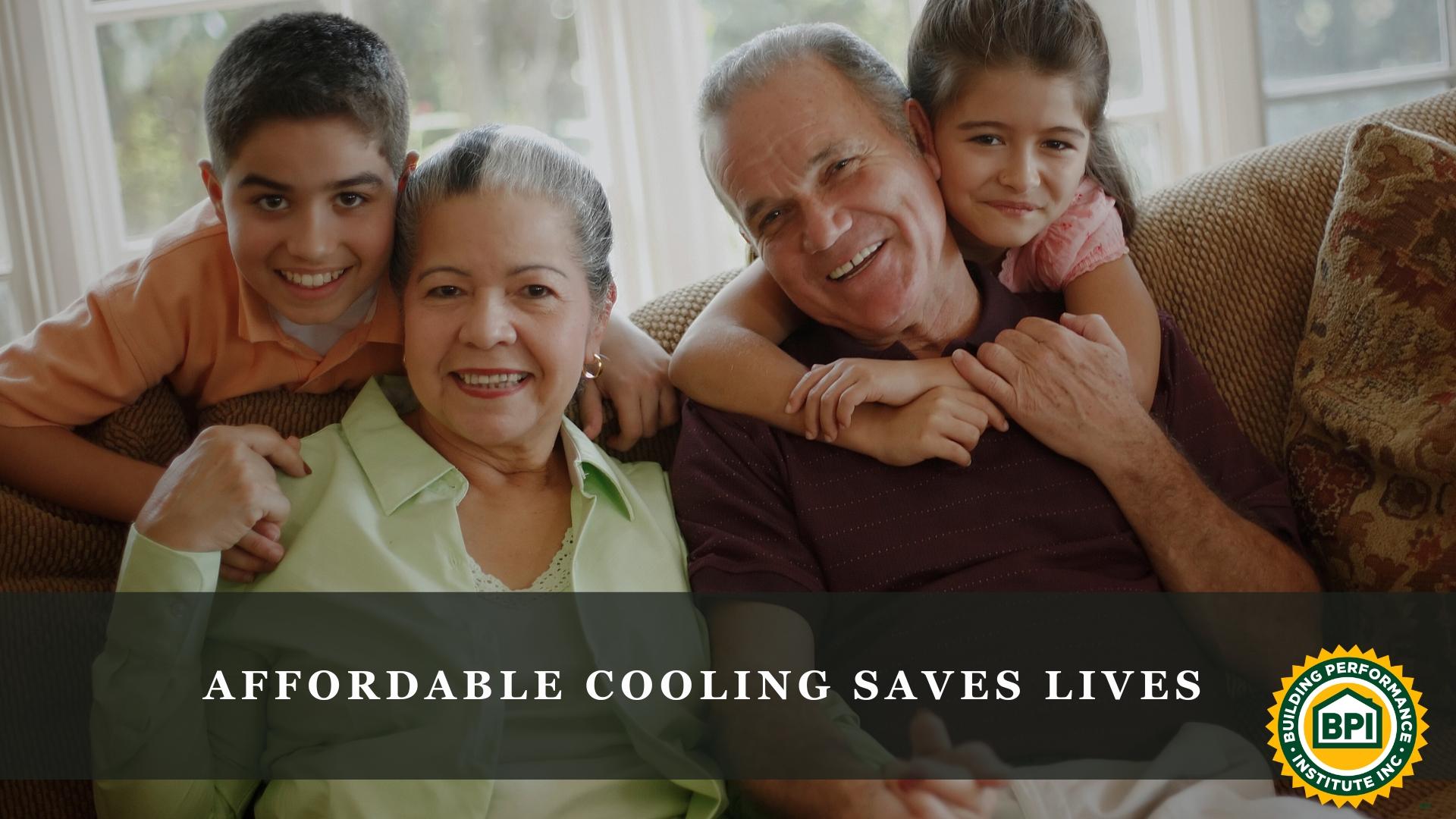 Latino grandparents and grandchildren sit on a couch hugging, enjoying a comfortable home.