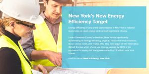 Man in hard hat talking to woman about New York energy efficiency rebates